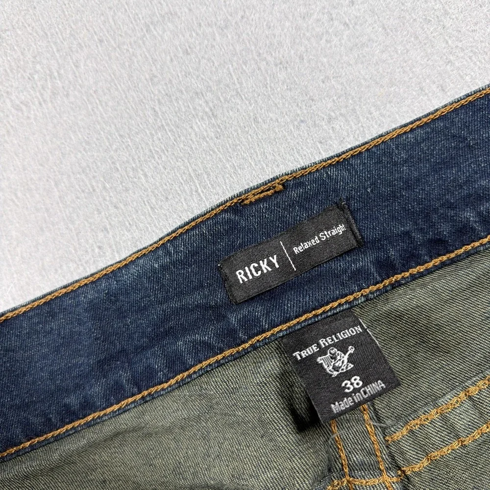 True Religion Ricky Jeans Mens 38 Blue Medium Relaxed Straight Flap Pocket Denim